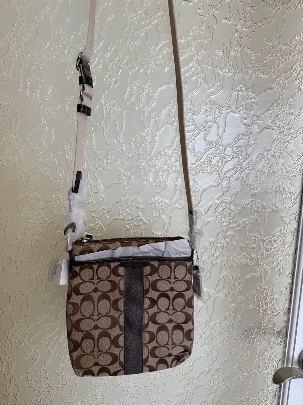 Coach Khaki and Mahogany Signature Crossbody Bag